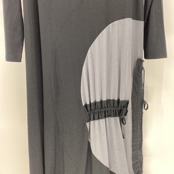 Comfy USA black grey cinched midi dress lagenlook - Picture 4 of 8